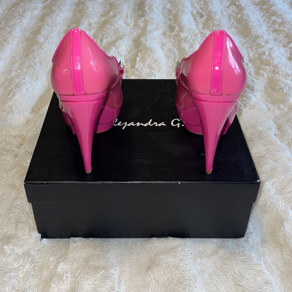 Pink Alejandra G. Spiked Bow Jelly Platforms
